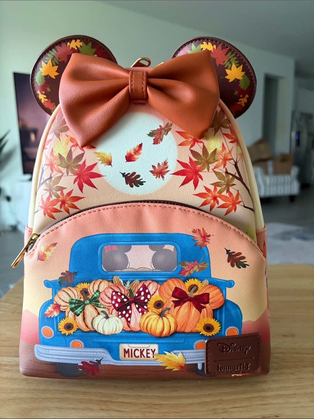 Loungefly Fall Mickey Mini Backpack with Orange Bow and Blue Truck